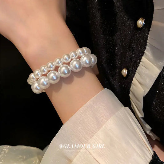 CHYVENEE Elegant White Faux Pearls Beaded Bracelet