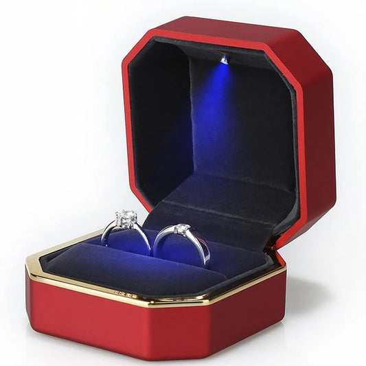 LED Ring Necklace Pendant Box Luxury Velvet Rubber with Light