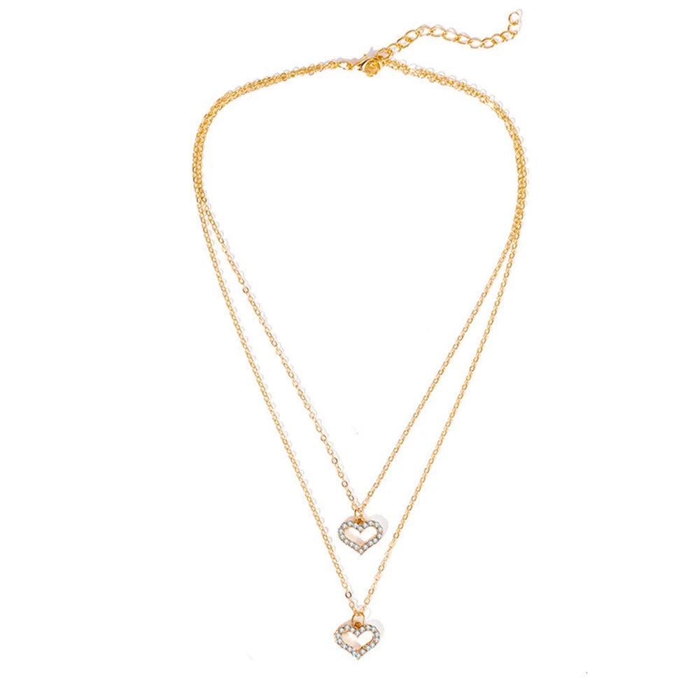 SUMENG Gold Color Double Layer Heart Necklace