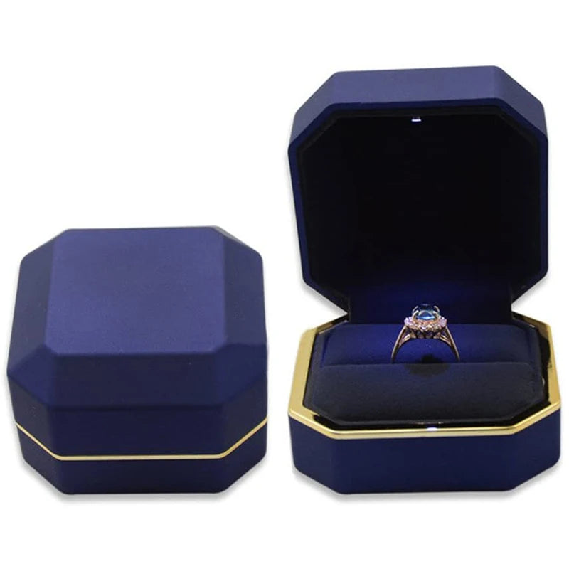 LED Ring Necklace Pendant Box Luxury Velvet Rubber with Light