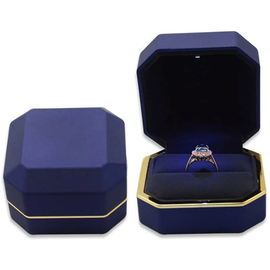 LED Ring Necklace Pendant Box Luxury Velvet Rubber with Light
