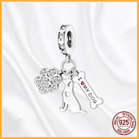 925 Sterling Multiple Shapes Silver Dangle Beads Charm Bracelet