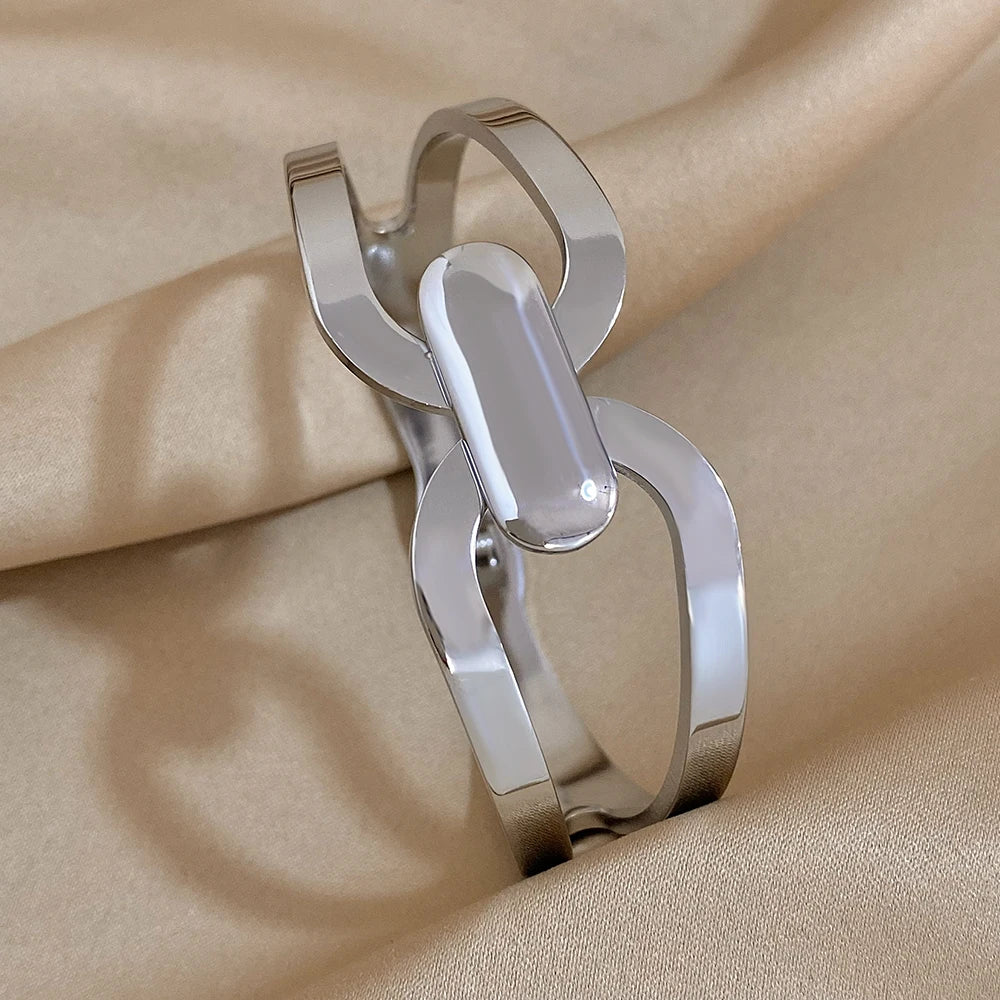 AENSOA Stainless Steel Chunky Gold Color Charm Cross Bracelet
