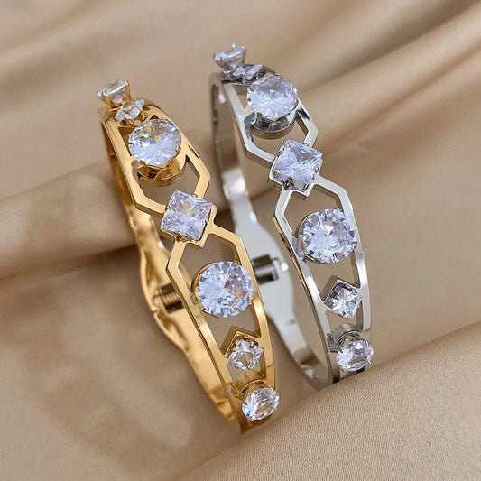 AENSOA Inlaid Rhinestone Zircon Stainless Steel Bracelet