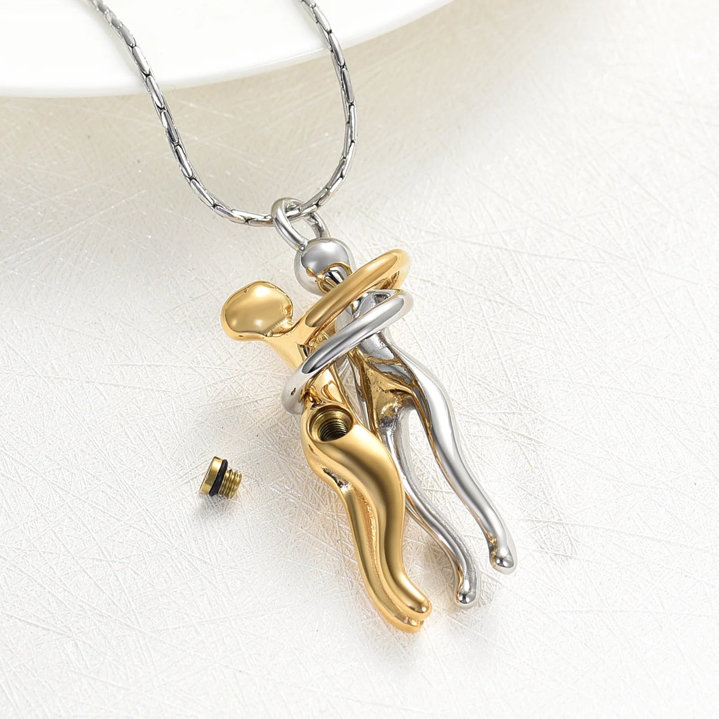 Couple Snuggle Hug Cremation Charm Pendant Necklace