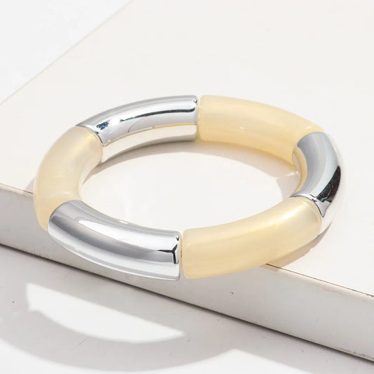 FISHSHEEP Bohemia Acrylic Gold and Silver Color Chunky Bamboo Bracelet