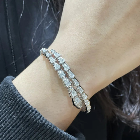 FOLLOW 925 Sterling Silver Snake Bone Full Moissanite Bracelet