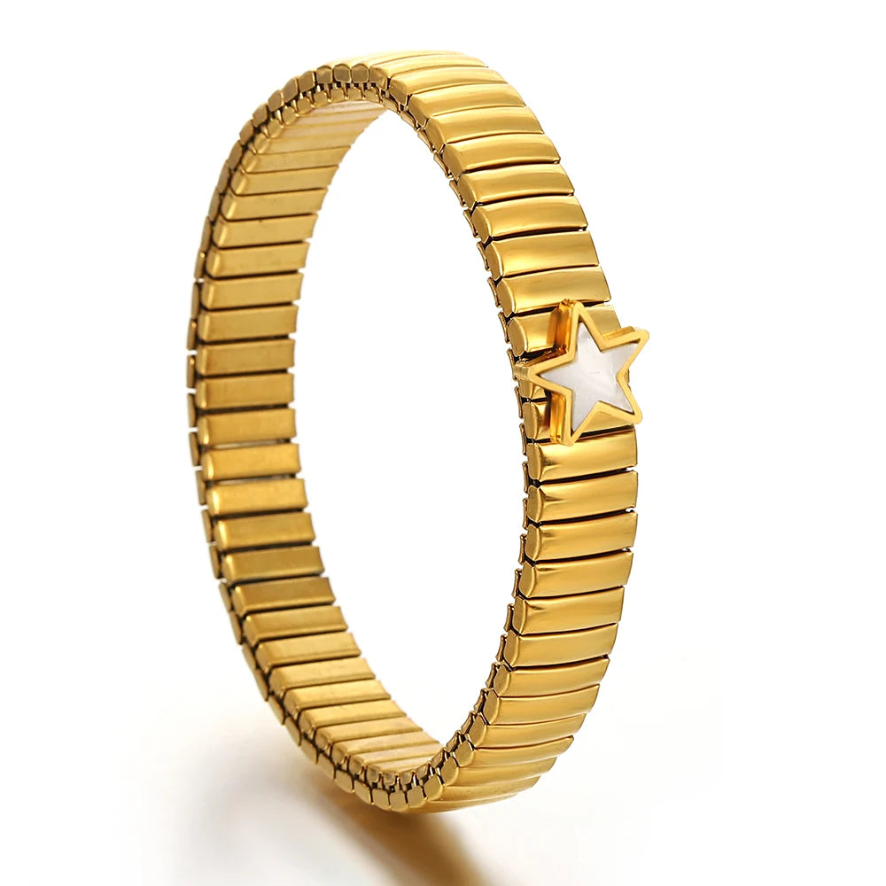 AENSOA Gold Color Stainless Steel Elastic Bracelet for Women