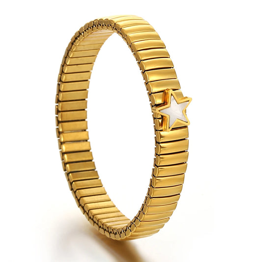 AENSOA Gold Color Stainless Steel Elastic Bracelet for Women
