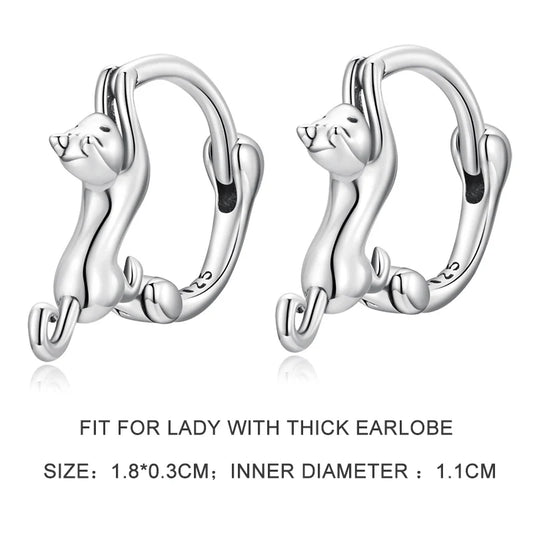 WOSTU Real 925 Sterling Silver Cute Cat Stud Earrings for Women