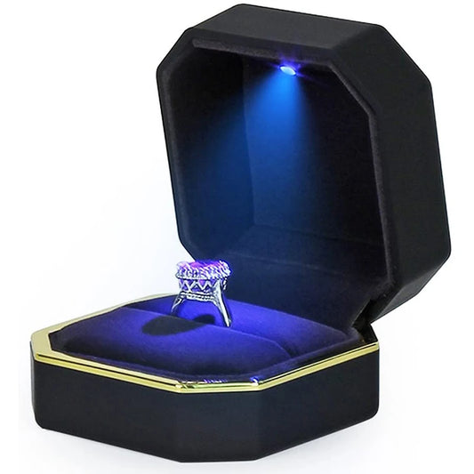 LED Ring Necklace Pendant Box Luxury Velvet Rubber with Light