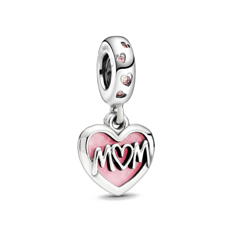 Spring Pink Series 925 Sterling Silver Enamel Dangle Pendant Bracelet