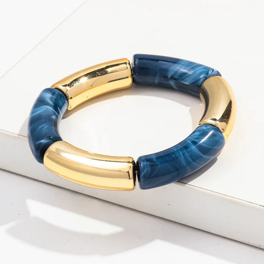 FISHSHEEP Bohemia Acrylic Gold and Silver Color Chunky Bamboo Bracelet