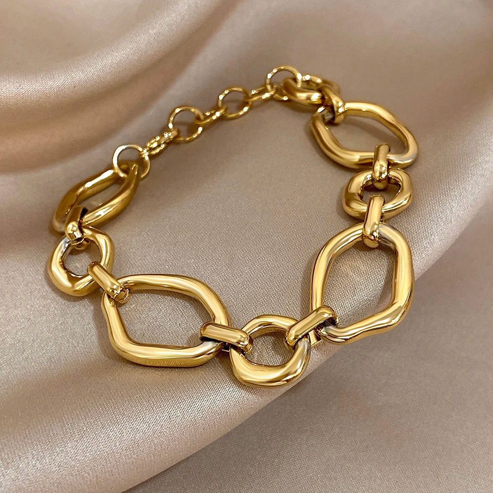 AENSOA 1Pc Chunky Irregular Link Chain Stainless Steel Bracelet