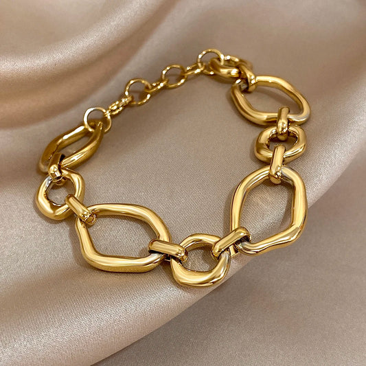 AENSOA 1Pc Chunky Irregular Link Chain Stainless Steel Bracelet