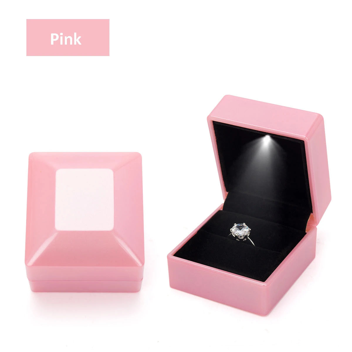 LED Ring Necklace Pendant Box Luxury Velvet Rubber with Light
