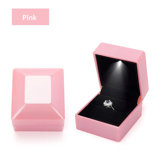 LED Ring Necklace Pendant Box Luxury Velvet Rubber with Light