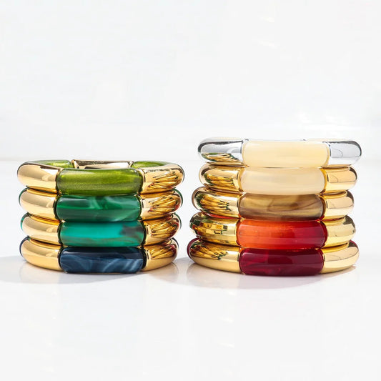 FISHSHEEP Bohemia Acrylic Gold and Silver Color Chunky Bamboo Bracelet