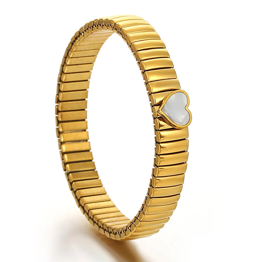 AENSOA Gold Color Stainless Steel Elastic Bracelet for Women