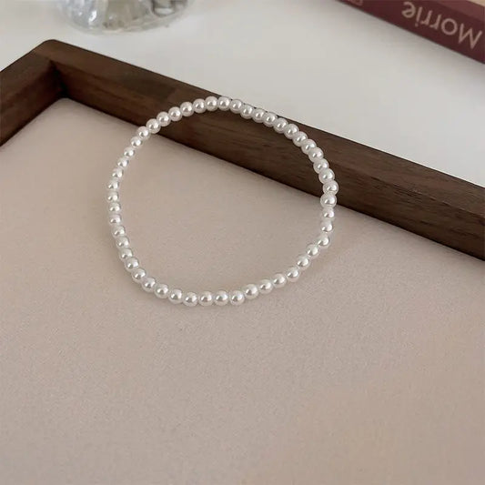 CHYVENEE Elegant White Faux Pearls Beaded Bracelet