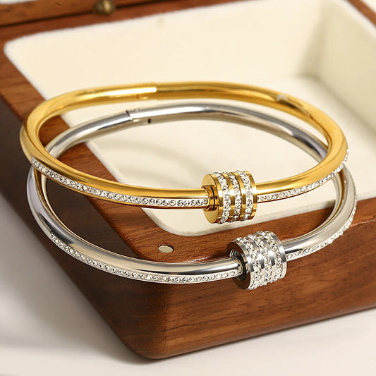 AENSOA Classic Zircon Beads Stainless Steel Bracelet