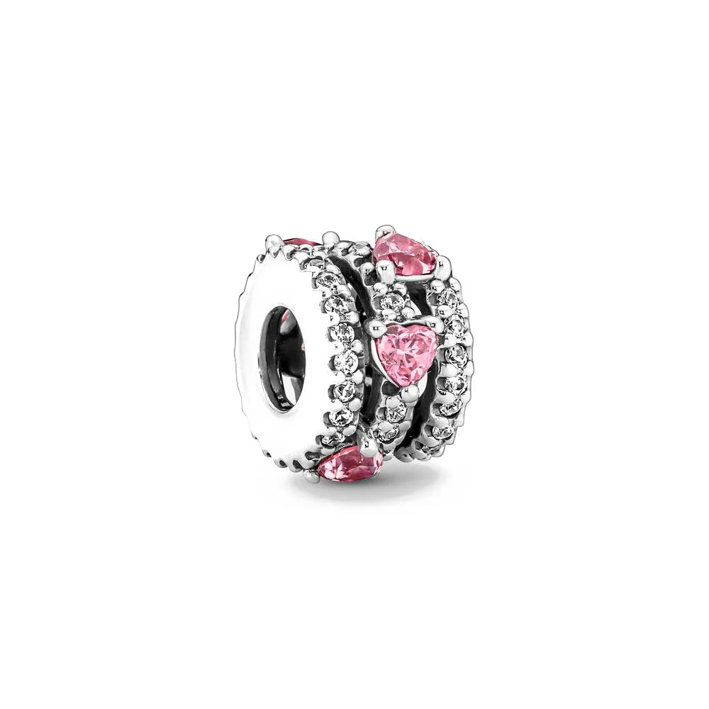 Spring Pink Series 925 Sterling Silver Enamel Dangle Pendant Bracelet