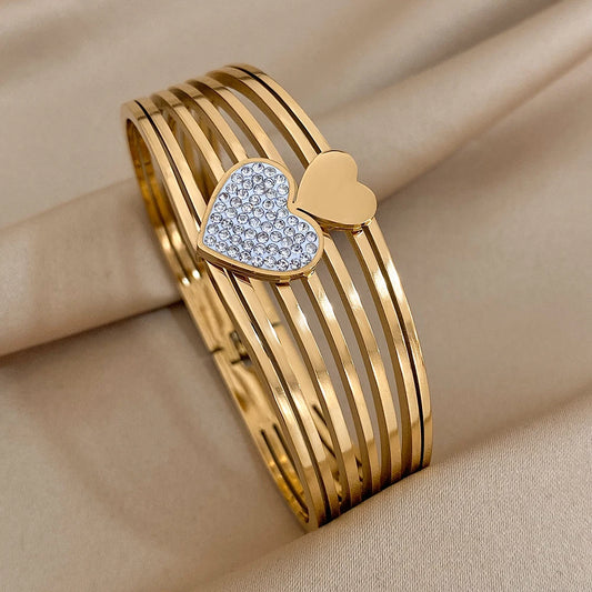 AENSOA Inlaid Rhinestone Zircon Stainless Steel Bracelet