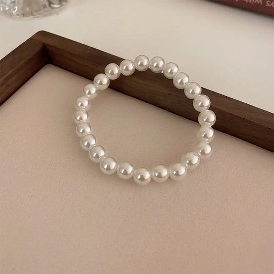 CHYVENEE Elegant White Faux Pearls Beaded Bracelet