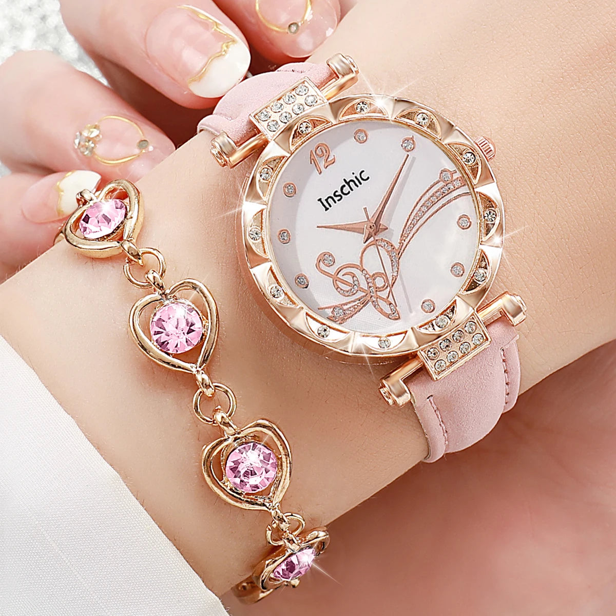 INSCHIC 6Pcs/Set Fashion Rhinestone Watch