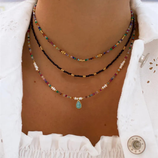 LXY-W Vintage Color Bead Pearl Necklace