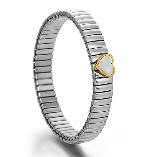 AENSOA Gold Color Stainless Steel Elastic Bracelet for Women