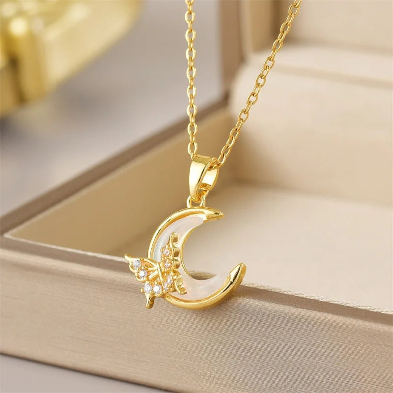 RINHOO FRIENDSHIP Micro Inlaid Zircon Butterfly Tassel Necklace for Women