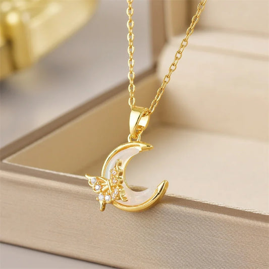 RINHOO FRIENDSHIP Micro Inlaid Zircon Butterfly Tassel Necklace for Women