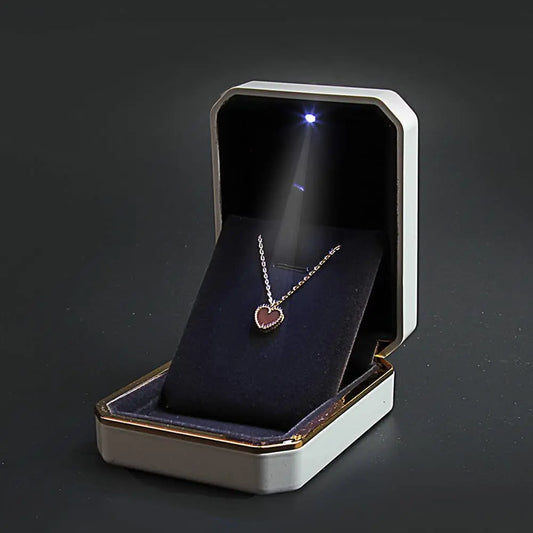 LED Ring Necklace Pendant Box Luxury Velvet Rubber with Light