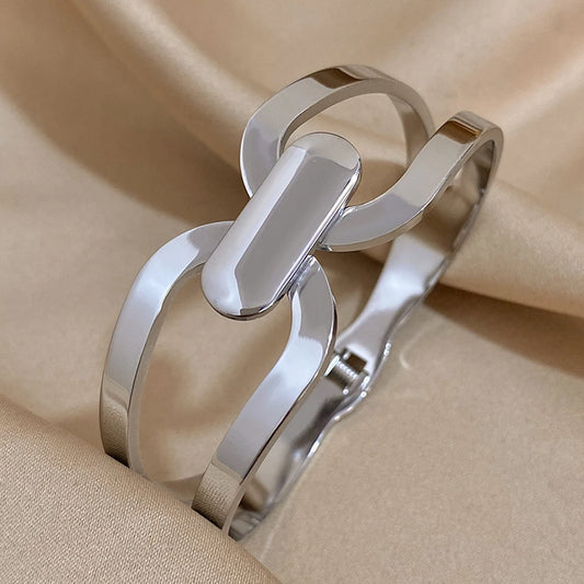 AENSOA Stainless Steel Chunky Gold Color Charm Cross Bracelet