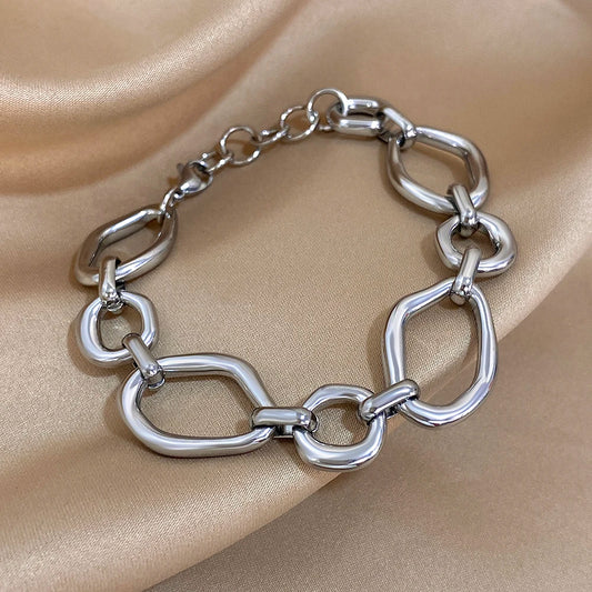 AENSOA 1Pc Chunky Irregular Link Chain Stainless Steel Bracelet