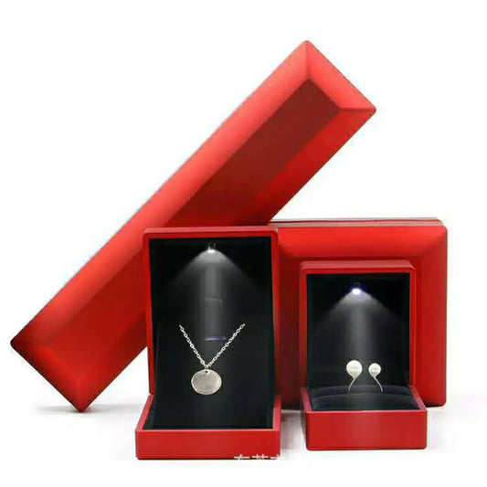 LED Ring Necklace Pendant Box Luxury Velvet Rubber with Light