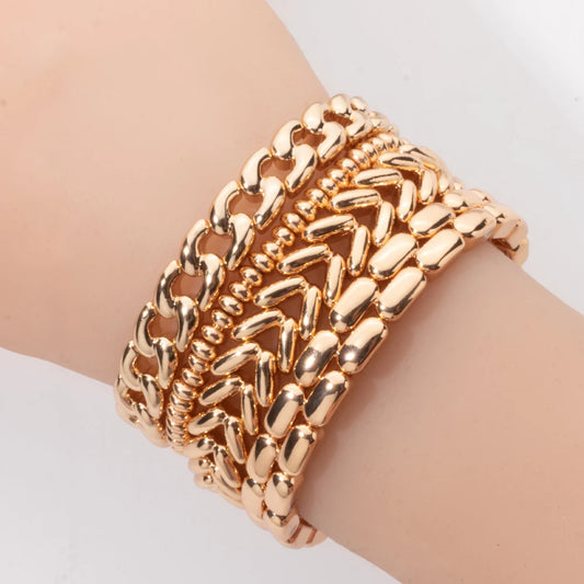 BEUTIFOR Gold Color Cuban Link Bracelet Set