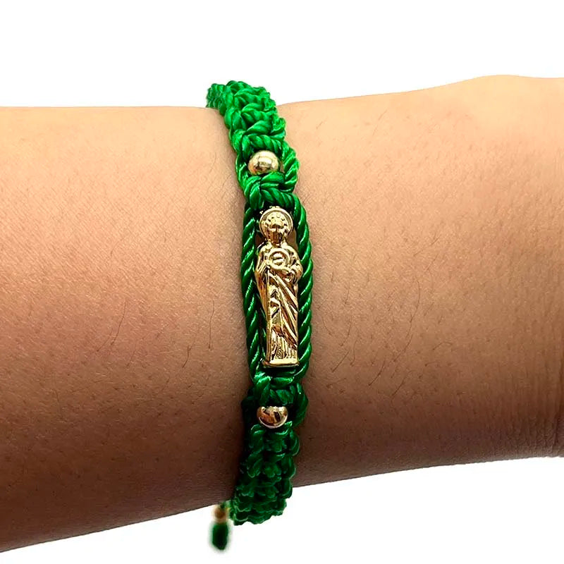 12Pcs Medium Size God Of Wealth Green Nylon Woven Bracelet