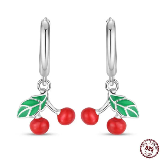 PANPOKI S925 Sterling Silver Hot Style Cherries Drop Earrings for Women