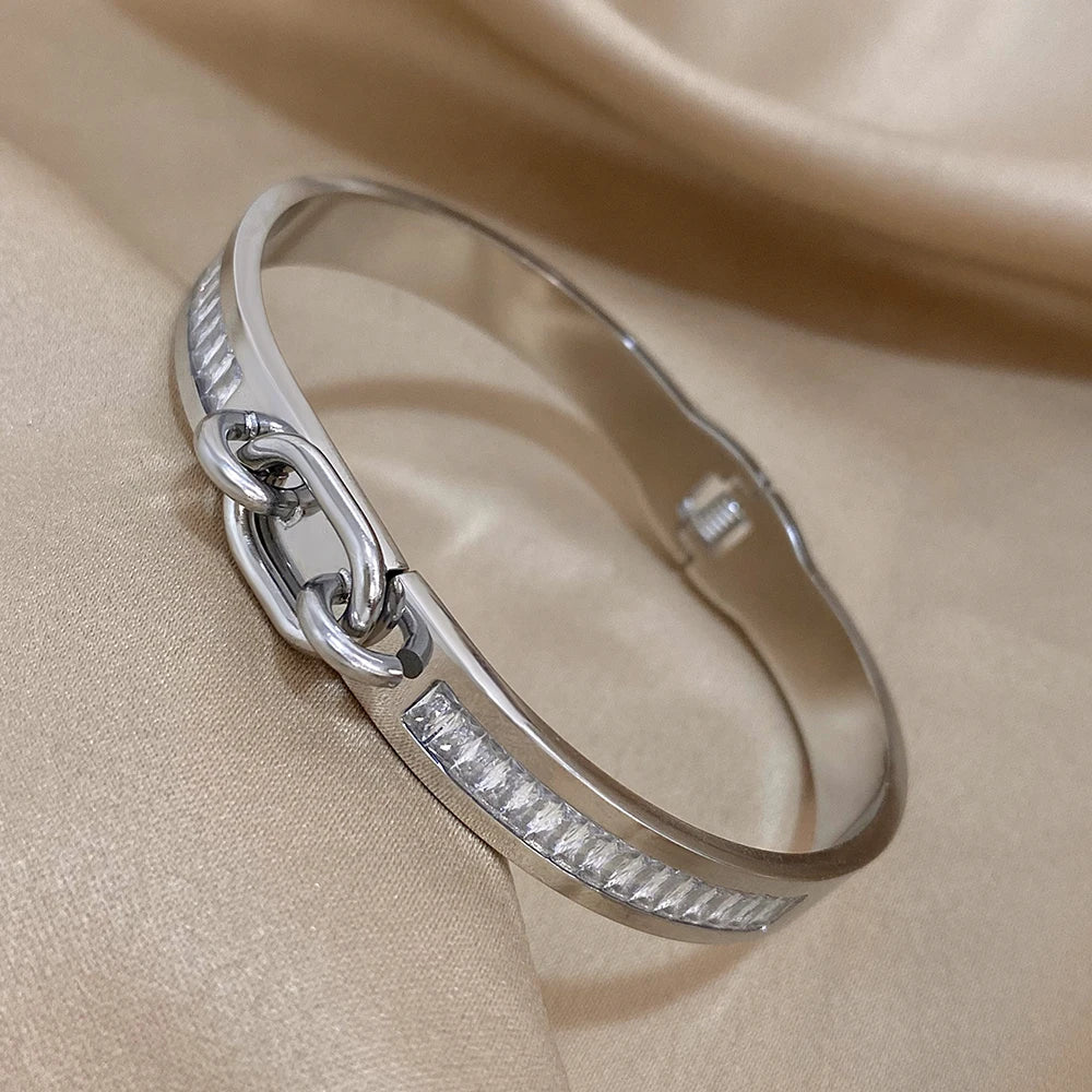 AENSOA Stainless Steel Lock Buckle Cuff Bracelet