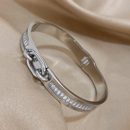 AENSOA Stainless Steel Lock Buckle Cuff Bracelet