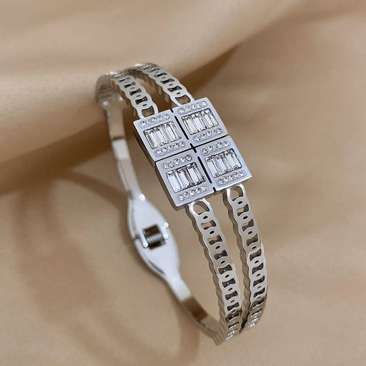 AENSOA Inlaid Rhinestone Zircon Stainless Steel Bracelet
