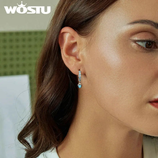 WOSTU 925 Sterling Silver Blue Heart-shaped Turquoise Hoop Earrings