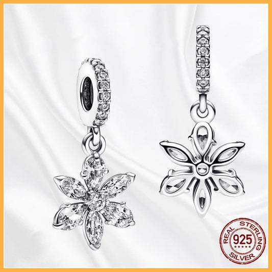 925 Sterling Multiple Shapes Silver Dangle Beads Charm Bracelet