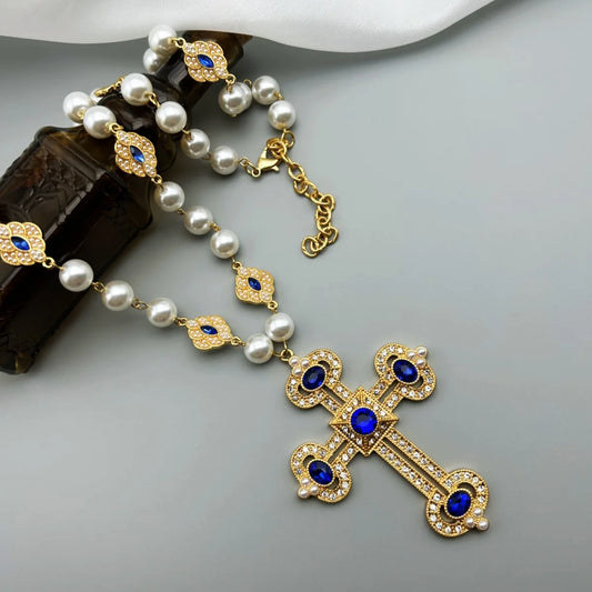 Cross Pendant With Pearl Necklace