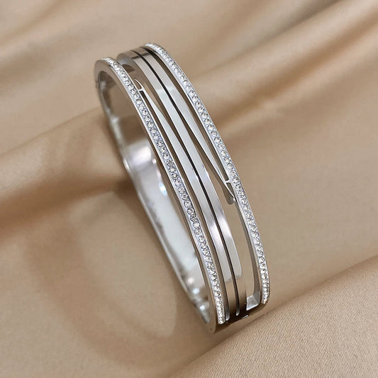 AENSOA Inlaid Rhinestone Zircon Stainless Steel Bracelet
