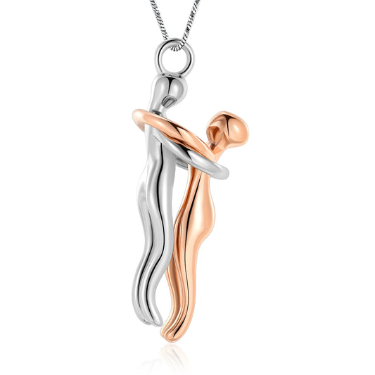 Couple Snuggle Hug Cremation Charm Pendant Necklace