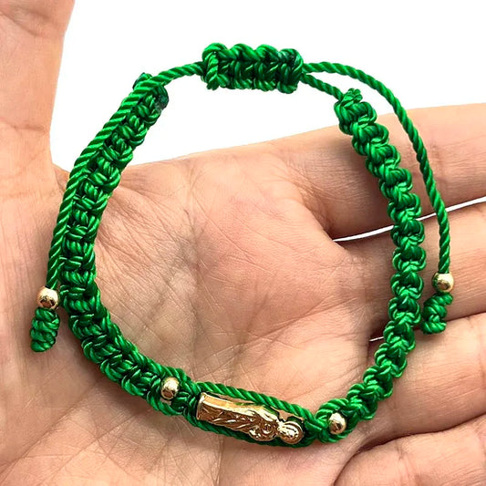 12Pcs Medium Size God Of Wealth Green Nylon Woven Bracelet