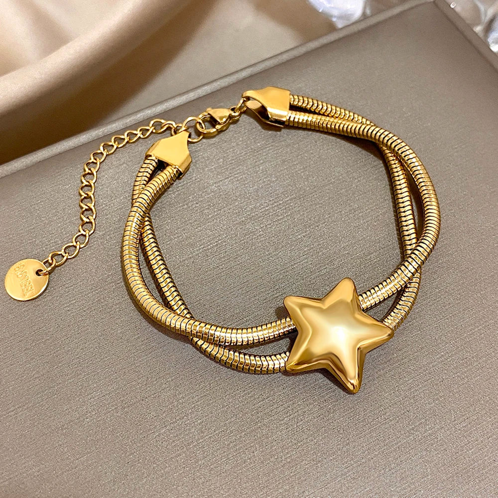 AENSOA Punk Chunky Stainless Steel Stars Bracelet